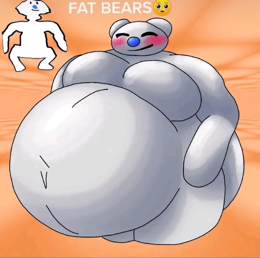 bara bear beer_belly big_belly blush closed_eyes emoji fat fat_belly fat_fetish fat_man fetish hyper_belly moobs morbidly_obese obese orange_background overweight overweight_male roblox round_belly smirk text ursid ursine white_body white_fur