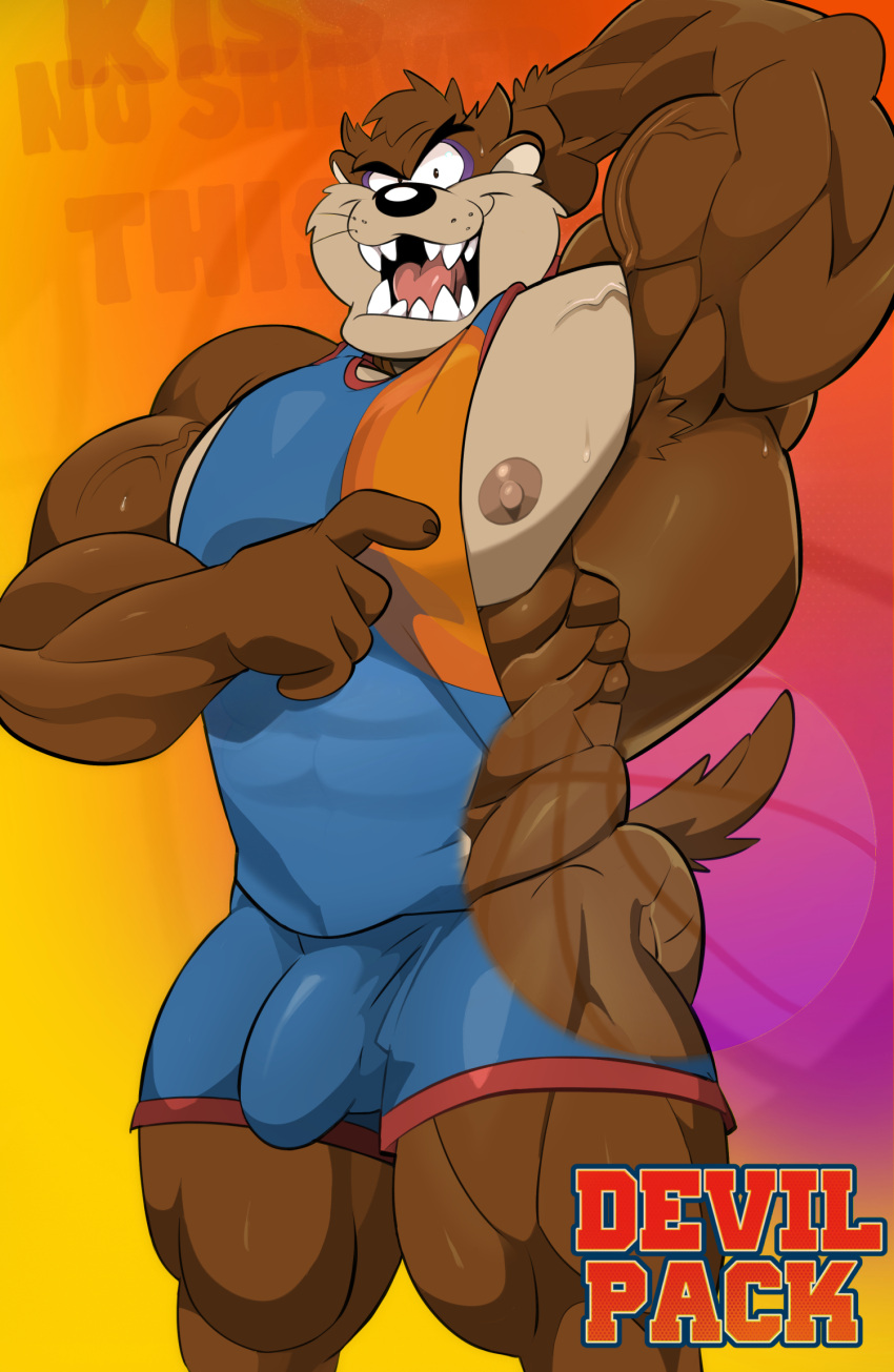 abs anthro ass brown_body bulge clothing dasyurid dasyuromorph gesture hi_res looking_at_viewer looney_tunes male male_only mammal marsupial muscular muscular_anthro muscular_male nipples pecs pointing pointing_at_self shirt solo space_jam space_jam:_a_new_legacy sportswear tail tank_top tasmanian_devil tasmanian_devil_(looney_tunes) teeth thylacine thymilph topwear vein veiny_muscles warner_brothers xray_view