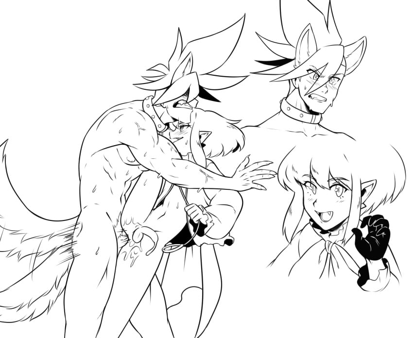 2boys androgynous animal_ears animal_tail cherrypicmilk collar galo_thymos gay gay_sex lio_fotia male male/male male_focus male_only no_color promare