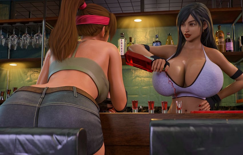 2girls 3d athletic athletic_female big_ass big_breasts bimbo black_hair breasts brown_hair bursting_breasts bust busty cleavage curvaceous curvy curvy_figure eyebrows eyelashes eyes female female_focus female_only final_fantasy final_fantasy_vii final_fantasy_vii_remake fit fit_female hair hips hourglass_figure huge_breasts human jessie_rasberry large_ass large_breasts legs light-skinned_female light_skin lips long_hair red_eyes shockabuki slushe_(website) square_enix thick thick_legs thick_thighs thighs tifa_lockhart top_heavy upper_body voluptuous wide_hips