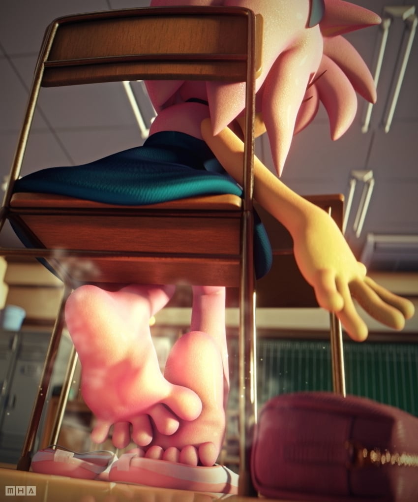 2023 3d 3d_(artwork) 5_toes 699mha amy_rose anthro barefoot chair clothing desk digital_media_(artwork) dress eulipotyphlan faceless_anthro faceless_character faceless_female feet female foot_fetish foot_focus fur furniture hedgehog hi_res humanoid_feet low-angle_view mammal musk musky_feet pink_body pink_fur plantigrade reaching school school_bag school_desk sega shoes_removed sitting smelly smelly_feet soles solo sonic_(series) sonic_the_hedgehog_(series) table toes