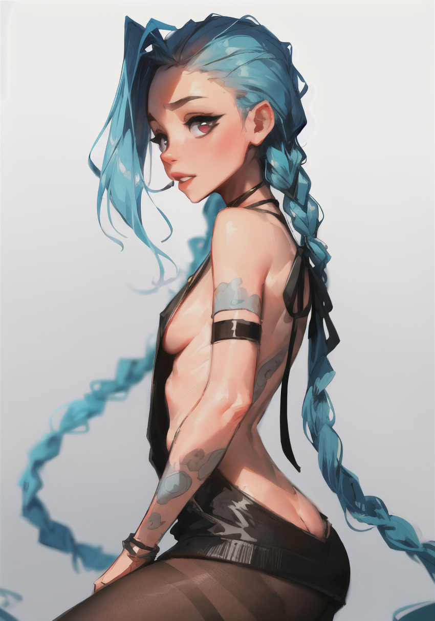 ai_generated blue_hair breasts female female_focus female_only jinx_(league_of_legends) league_of_legends maxfield_punish stable_diffusion virgin_killer_sweater