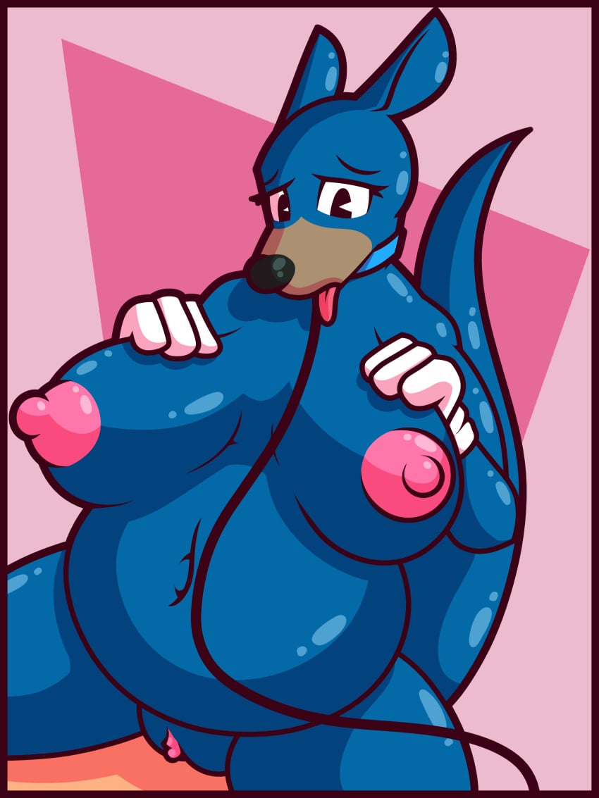 anthro blue_fur breasts female ikakins kangaroo lauren_ordier pregnant pregnant_female solo tongue_out toontown_corporate_clash toontown_online toony vagina