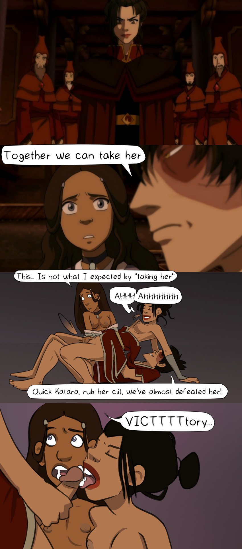 1boy 2girls 4koma absurd_res areolae asian_female asian_male avatar_the_last_airbender azula barefoot black_hair blue_eyes breasts brother_and_sister brown_hair chocolate_and_vanilla competitive_sex cuckquean cum cum_in_mouth cumshot cumshot_in_mouth dark-skinned_female english_text facial female ffm_threesome functionally_nude funny girl_on_top hair_loopies humor incest katara light-skinned_female light-skinned_male lipstick looking_pleasured male medium_breasts messy_hair moaning multiple_girls nipples penis perky_breasts prince princess reluctant reverse_cowgirl_position robe_aside rubbing_clitoris rubbing_pussy screenshot_edit secretly_loves_it sex sexfight side_view speech_bubble suddenly_naked text threesome vaginal_penetration yellow_eyes yellowgerbil yuri zuko