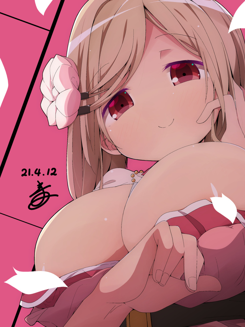 1girls alexandra_kurusu artist_request big_breasts blonde_hair breasts cute_face female female_focus female_only flower flower_in_hair human human_only kurusu_alexandra long_hair magia_record:_mahou_shoujo_madoka_magica_gaiden magical_girl mahou_shoujo_madoka_magica pink_eyes puella_magi_madoka_magica solo solo_female solo_focus teenage_girl teenager white_skin young