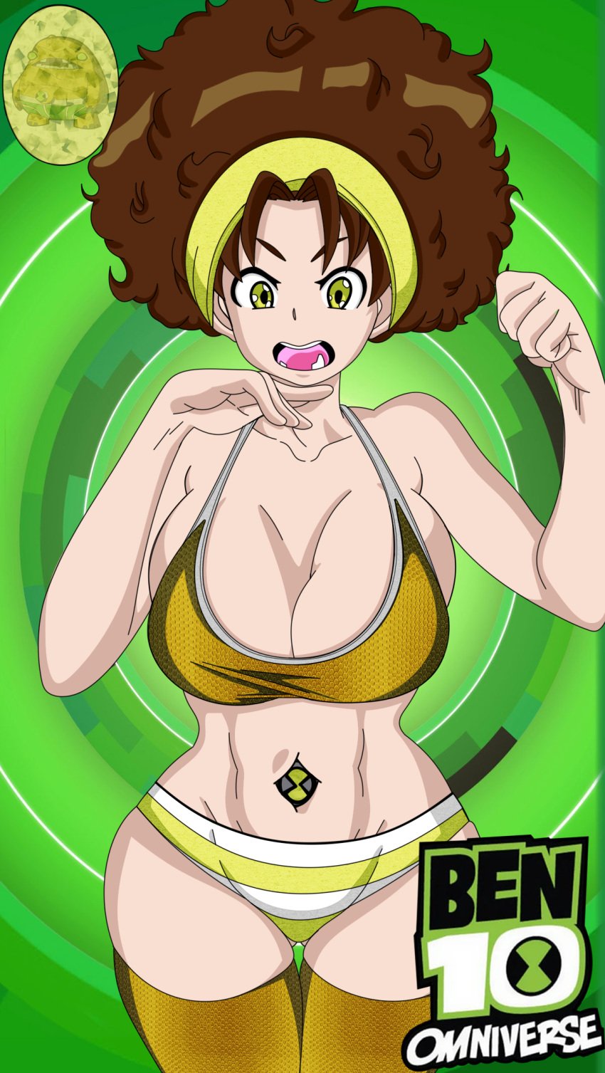 ben_10 ben_tennyson big_breasts bikini female female_ben genderswap_(mtf) green_eyes headband large_ass large_breasts maudxie navel omnitrix rule_63 tagme the_worst_(ben_10) thick_thighs transformation wide_hips