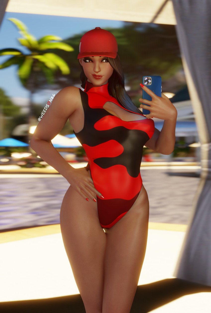 1girls 3d abs athletic athletic_female baseball_cap big_breasts blender boardwalk_ruby_(fortnite) breasts brown_hair cap cleavage cleavage_cutout clothed clothing collaboration curvy curvy_body curvy_female curvy_figure ear_piercing earrings female female_focus female_only fortnite ghoulishxxx glasses glasses_on_head headwear light-skinned_female light_skin long_hair necklace one-piece_swimsuit outdoors outside phone pool poolside pose posing presenting red_nails ruby_(fortnite) selfie shadow solo solo_female solo_focus standing sun sunlight swimsuit swimwear taking_selfie thick_thighs watermark weedson86