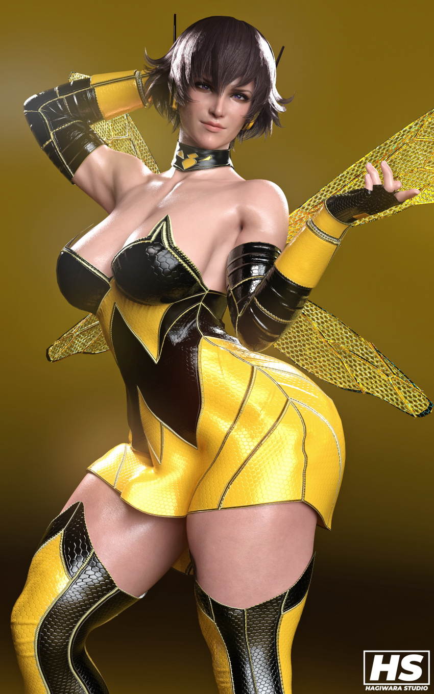 1girls 3d capcom female female_only fiorayne hagiwara_studio marvel marvel_comics monster_hunter monster_hunter_rise short_hair solo tagme wasp_(cosplay)