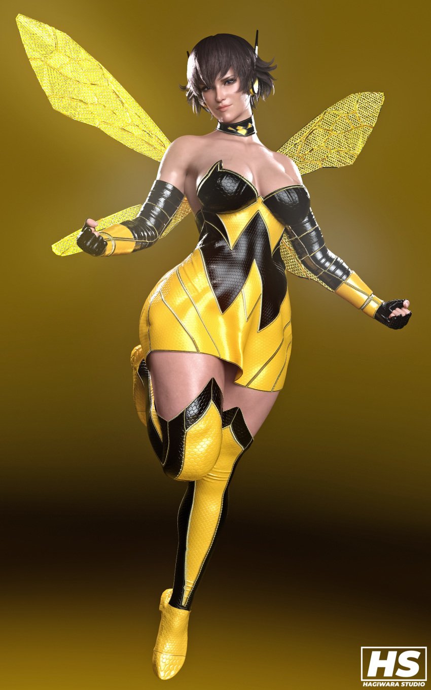 1girls 3d capcom female female_only fiorayne flying hagiwara_studio marvel marvel_comics monster_hunter monster_hunter_rise png short_hair solo tagme wasp_(cosplay) wings