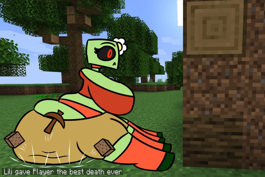 accidental_buttcrush baws_(artist) big big_ass big_breasts big_butt butt_crush creeper creeper_(minecraft) creeper_girl facesitting fat_ass green_skin huge_ass huge_breasts implied_ass_cleavage minecraft shorts thick_ass thick_thighs video_games