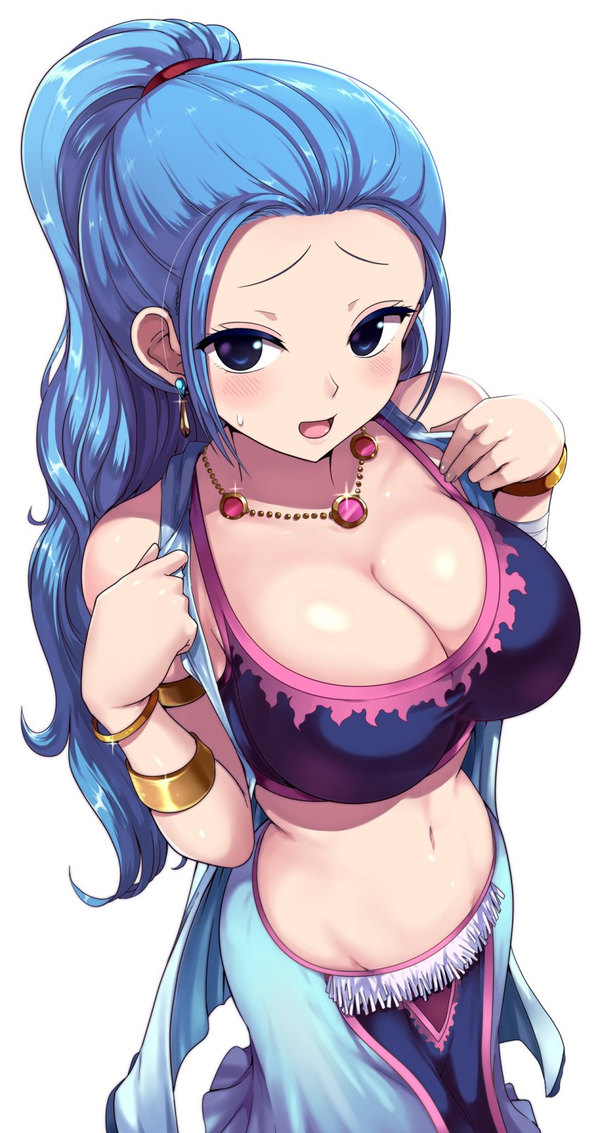 1girls alternate_version_available arabasta_saga arabian_clothes armlet belly_dancer belly_dancer_outfit blue_hair breasts cleavage dancer_outfit female female_human female_only harem_girl harem_outfit hi_res huge_breasts human kasai_shin large_breasts light-skinned_female light_skin long_hair long_ponytail looking_at_viewer naughty_face nefertari_vivi one_piece orange_hair ponytail pre-timeskip simple_background thighs variant white_background