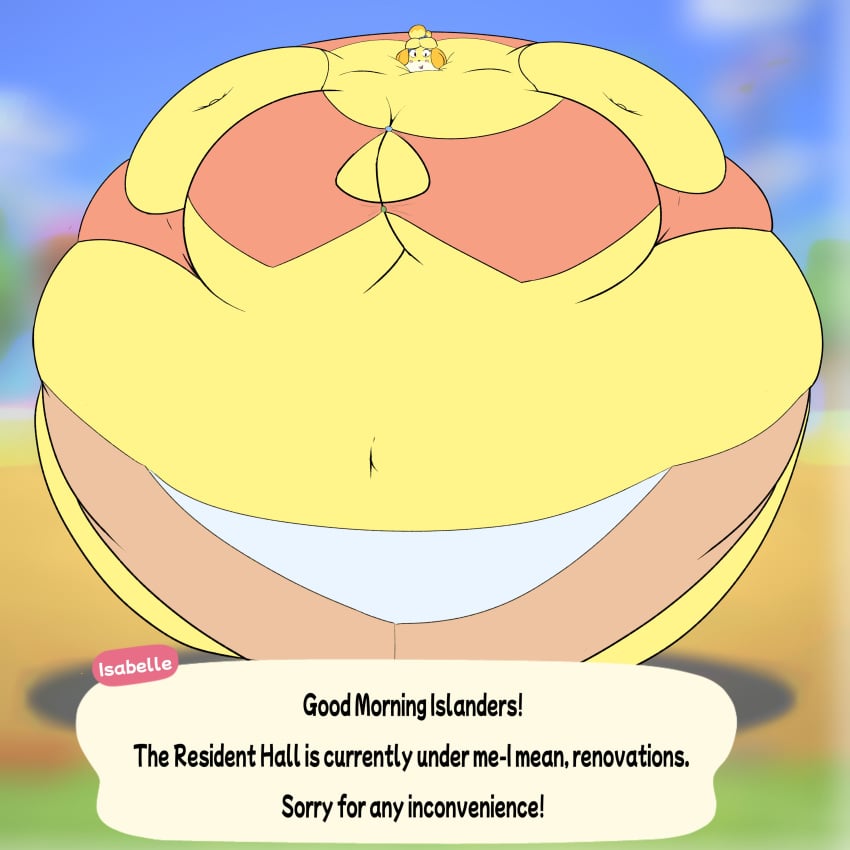 animal_crossing big_breasts breasts female inflatedv inflation isabelle_(animal_crossing) spherical_inflation sunken_head sunken_limbs tagme