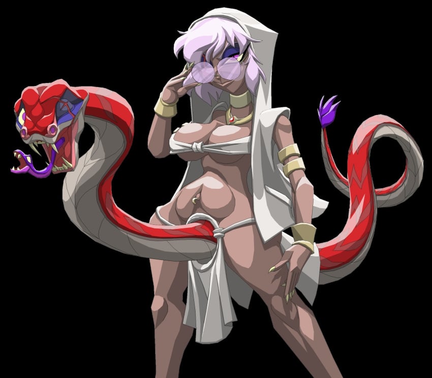 1futa breasts clothed clothing conjoined dark-skinned_futanari dark_skin futa_only futa_sans_balls futanari glasses humanoid implied_futanari looking_at_viewer mostly_nude multi_head one_eye original_character reptile round_glasses seductive_look sentient_penis snake snake_girl snake_penis solo standing tail tyrranux unusual_penis white_hair