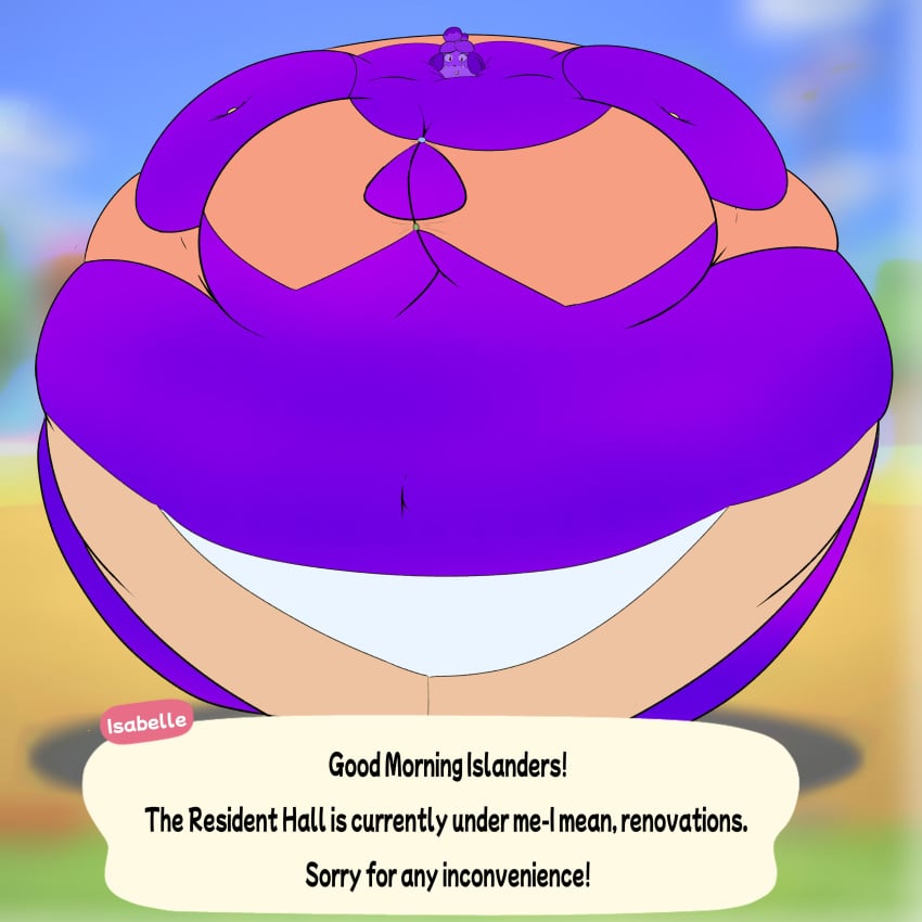 animal_crossing big_breasts blueberry_inflation breasts female inflatedv inflation isabelle_(animal_crossing) spherical_inflation sunken_head sunken_limbs