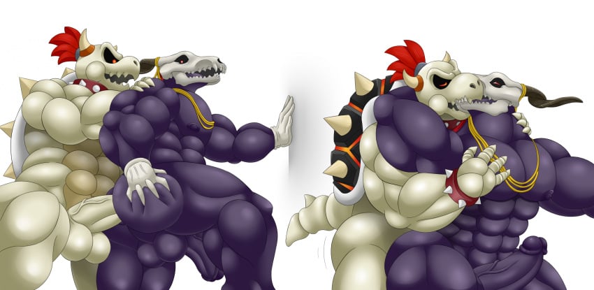 2022 2boys 4_fingers 5_fingers abs anal anal_sex anthro balls bone bracelet claws demon demon_humanoid digital_media_(artwork) dry_bowser duo elias_ainsworth fingers gay gay_sex genitals hi_res horn humanoid jewelry kissing koopa male male/male mario_(series) muscular muscular_anthro muscular_male nintendo nipples non-mammal_balls nude penetration penis red_eyes scalie shell simple_background skull skull_head spiked_bracelet spikes the_ancient_magus_bride undead woofmadness