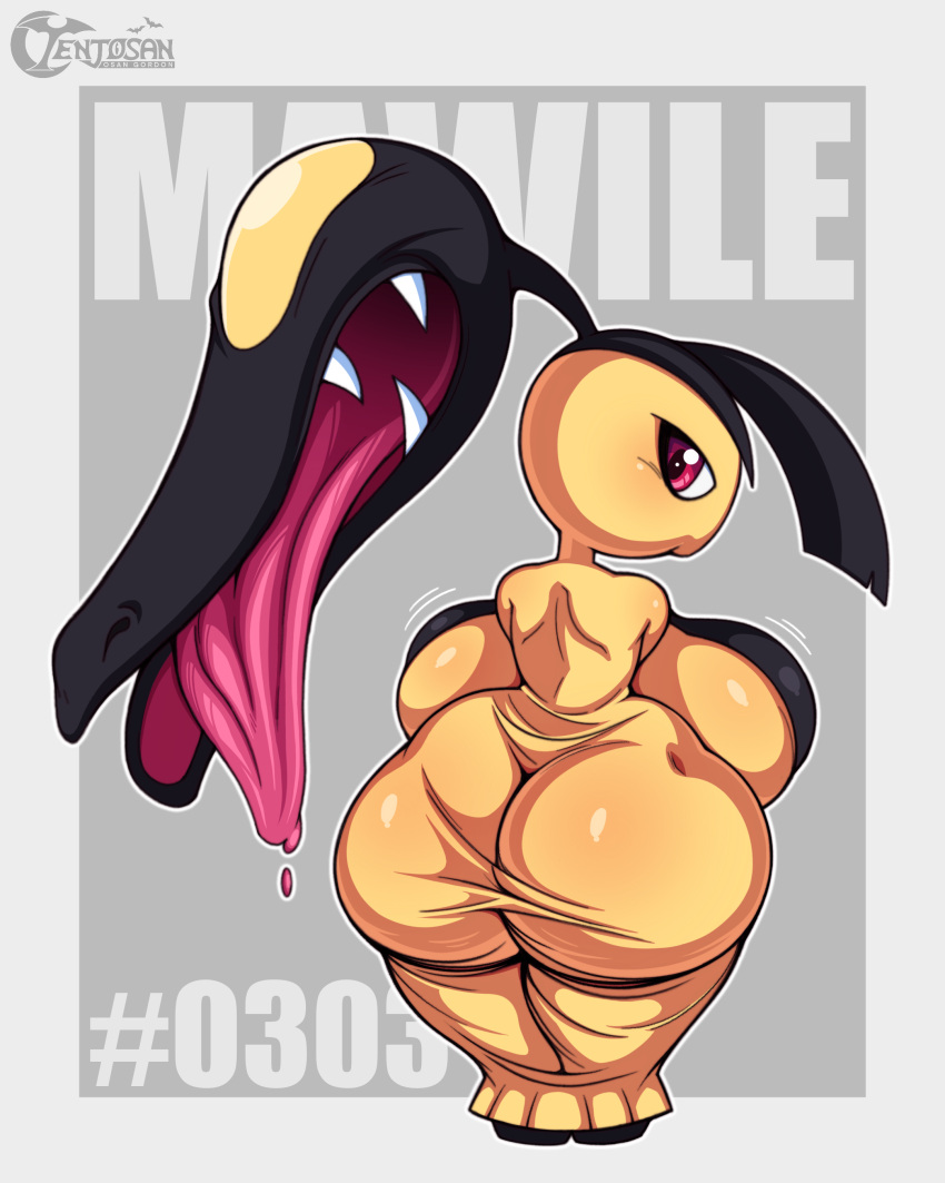 absurd_res anthro ass big_breasts big_butt breasts female generation_3_pokemon hi_res looking_at_viewer looking_back looking_back_at_viewer mawile nintendo pokemon pokemon_(species) short_stack side_boob solo tenjosan wedgie wide_hips