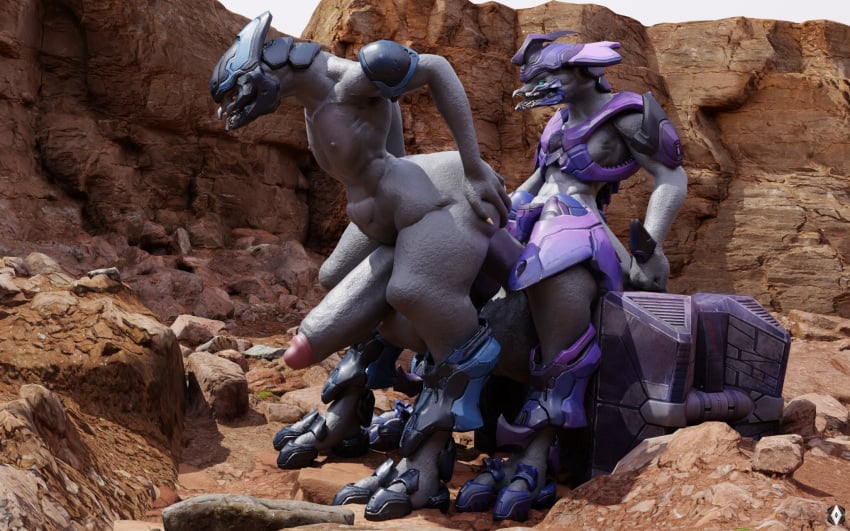 3d alien anal anal_sex anthro armor ass balls big_ass big_balls big_butt big_penis duo gabrielarchgod genitals halo_(series) hi_res huge_ass huge_balls huge_cock male male/male microsoft penetration penis sangheili sex xbox_game_studios