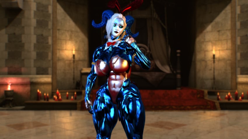 3d alternate_hairstyle athletic athletic_female big_breasts blizzard_entertainment blue_body blue_horns blue_skin bunny_girl bunnysuit draenei draenei_female female fit fit_female horns justfrog-entertainment lipstick makeup metallic metallic_body muscle_girl muscular muscular_arms muscular_female original_character red_lipstick short_hair tendrils toned toned_female virt-a-mate virtamate white_eyes white_face white_hair world_of_warcraft x'saphira x'saphira_excellia