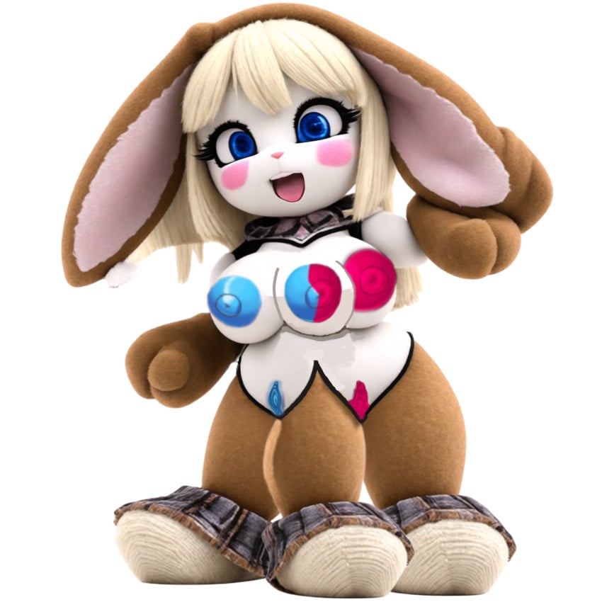 3_breasts bunny_girl conjoined furry furry_female glowing glowing_genitalia glowing_nipples glowing_pussy plushie