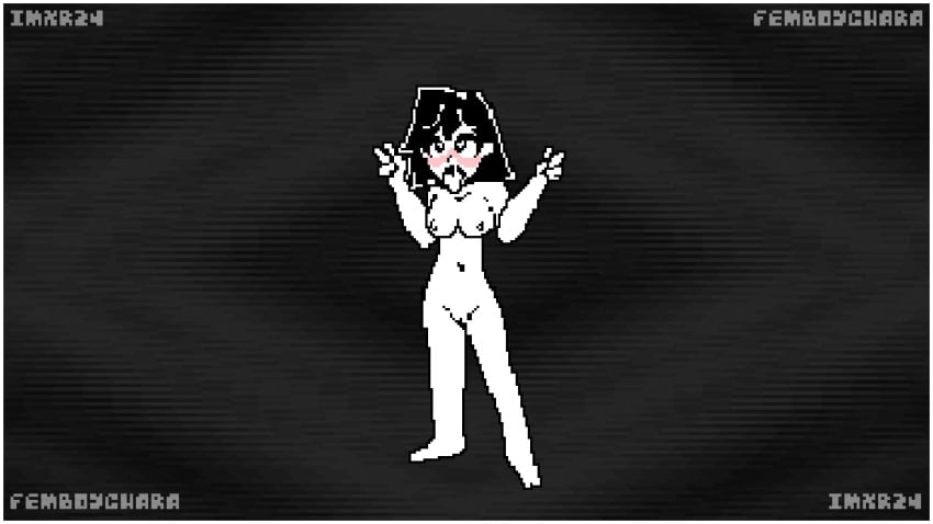 1girls 2d 2d_animation ahe_gao ahegao animated black_and_white blush breasts chara completely_nude completely_nude_female female female_only femboychara gif human human_female human_only imxr24 looping_animation monochrome naked nipples nude nude_female pixel_animation pixel_art solo tagme uncensored undertale undertale_(series) v_sign