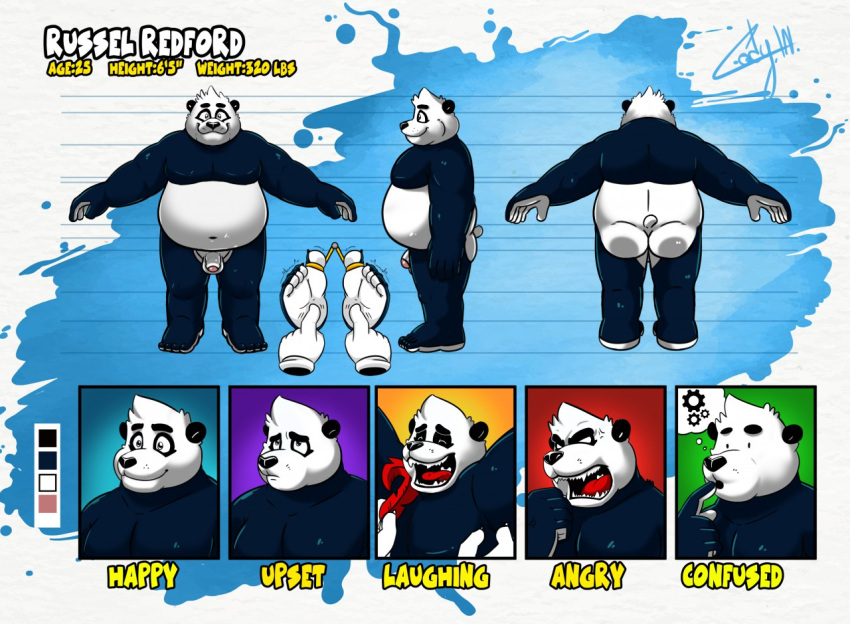 2019 5_toes angry anthro ass balls barefoot bear black_body clothing codywulfy_(artist) colored confusion emotions english_text feet front_view fur gear gears genitals giant_panda gloves handwear happy humanoid_feet humanoid_genitalia humanoid_hands humanoid_penis laugh male mammal model_sheet navel nude open_mouth overweight penis plantigrade rear_view round_ears russell_redford russiebear sharp_teeth side_view simple_background smile soles solo spread_arms tail teeth text tickle_fetish tickling tickling_armpits tickling_feet toe_curl toe_restraints toes tongue upset white_background white_body white_fur