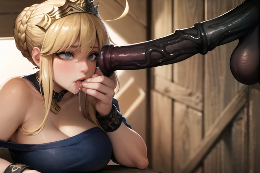 ai_generated artoria_pendragon barn censored crown denim_clothing drooling fate/grand_order fate_(series) female horse horse_penis horsecock nai_diffusion penis_awe penis_focus phobius stable_diffusion zoophilia