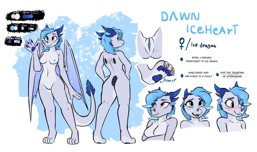 anthro ass blush breasts dawn_(darkjester) dragon elemental_creature elemental_dragon enginetrap female genitals hi_res ice_dragon model_sheet nipples nude paws pussy simple_background solo wings