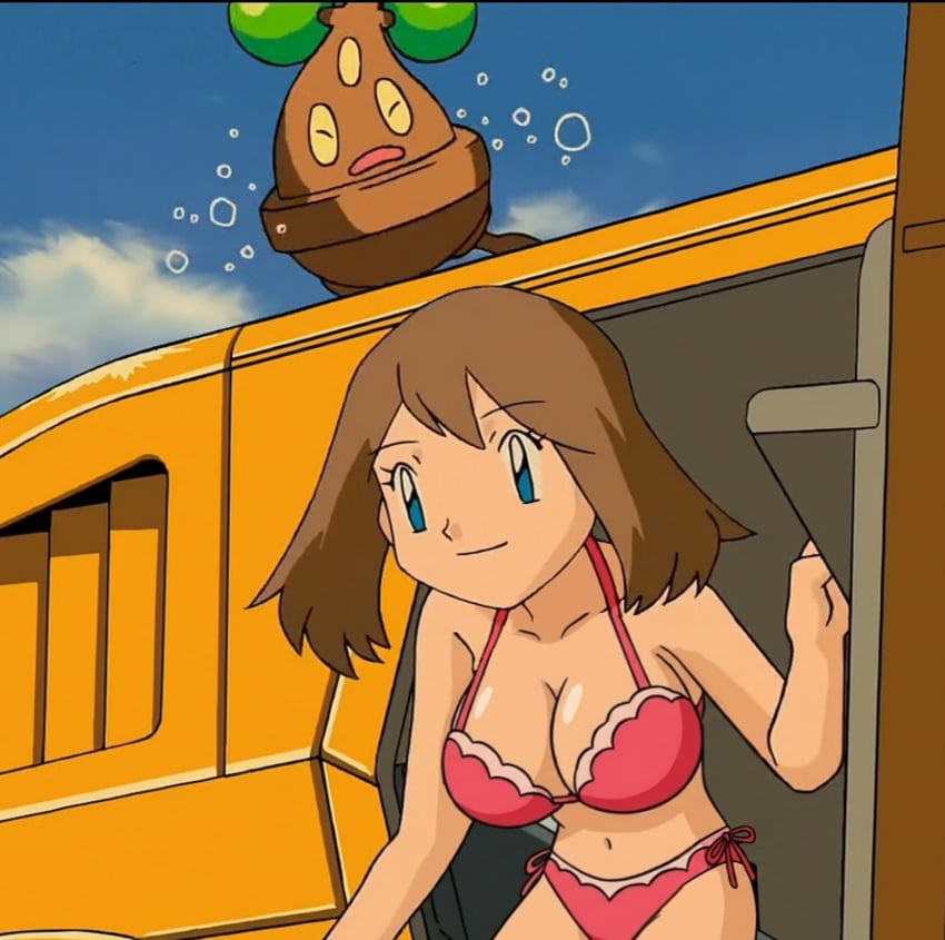 1girl 1girls big_breasts bikini bikini_bottom bikini_top breasts cute edit edited edited_screencap female_only haruka_(pokemon) may_(pokemon) official_style pokemon pokemon:_lucario_and_the_mystery_of_mew pokemon_(species) pokemon_anime pokemon_protagonist screencap screenshot screenshot_edit swimsuit
