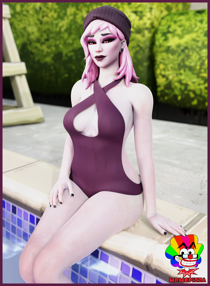 dusk_(fortnite) fortnite goth goth_girl mrmcpizza no_nude pale_skin pink_hair solo_female swimsuit