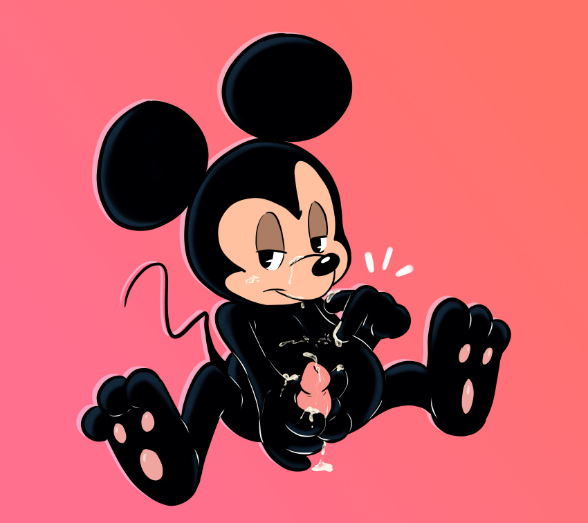 absurd_res anthro bodily_fluids cum cum_on_face cum_on_penis disney ejaculation erection excessive_cum excessive_genital_fluids feet genital_fluids genitals gesture hi_res holding_penis kinxybunny looking_at_viewer male mammal mickey_mouse mouse murid murine narrowed_eyes pawpads penis pink_background pointing pointing_at_penis presenting presenting_penis rodent seductive smile smirk solo suggestive suggestive_gesture