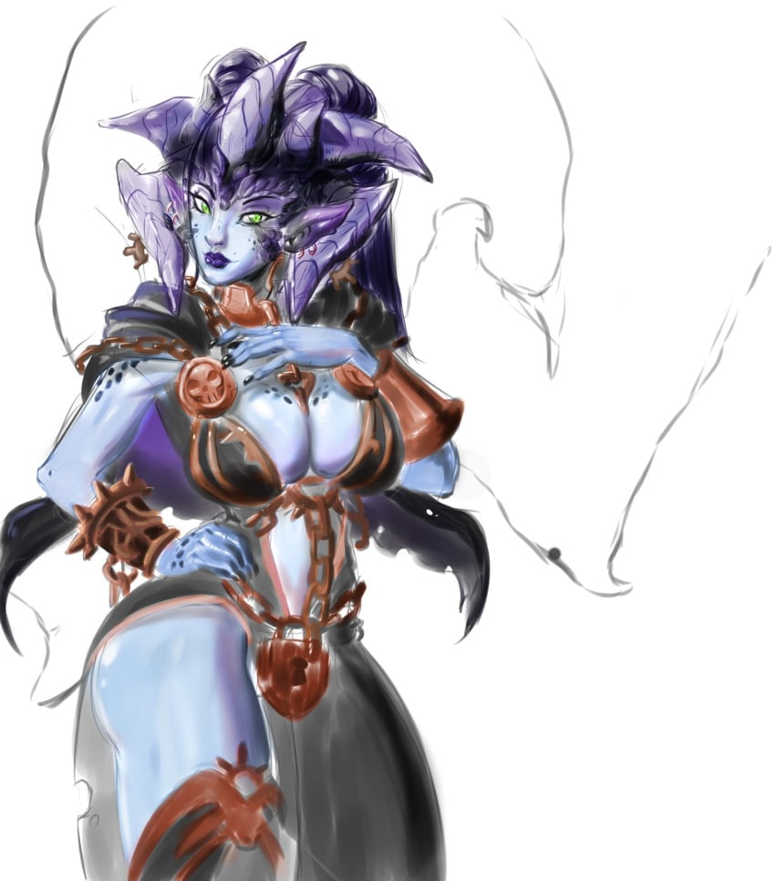 1girls big_breasts blue_body blue_skin boob_window breasts chain chain_belt chains cleavage curvaceous curvy curvy_body curvy_female curvy_figure curvy_hips curvy_milf darksiders darksiders_2 darksiders_3 demon demon_girl demon_horns demon_wings demoness female female_only freckles freckles_on_breasts freckles_on_shoulders green_eyes hand_on_breast hand_on_hip hips hourglass_figure large_breasts leather leather_clothing leggings legwear lilith_(darksiders) lipstick lock milf no_humans plain_background pointy_ears purple_lipstick simple_background sketch skimpy skimpy_clothes skimpy_dress skimpy_outfit sole_female solo succubus succubus_horns succubus_wings tagme tagme_(artist) thick_thighs thighhighs thighs voluptuous voluptuous_female white_background wide_hips wrist_cuffs wristwear