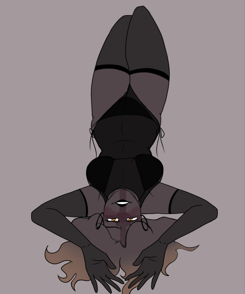 1girls artist_request breasts clothed clothing countryhumans countryhumans_girl countryhumans_oc earrings elbow_gloves female female_only fully_clothed gloves gray_background humanoid legs_up leotard long_hair looking_at_viewer on_back simple_background source_request tagme thighhighs