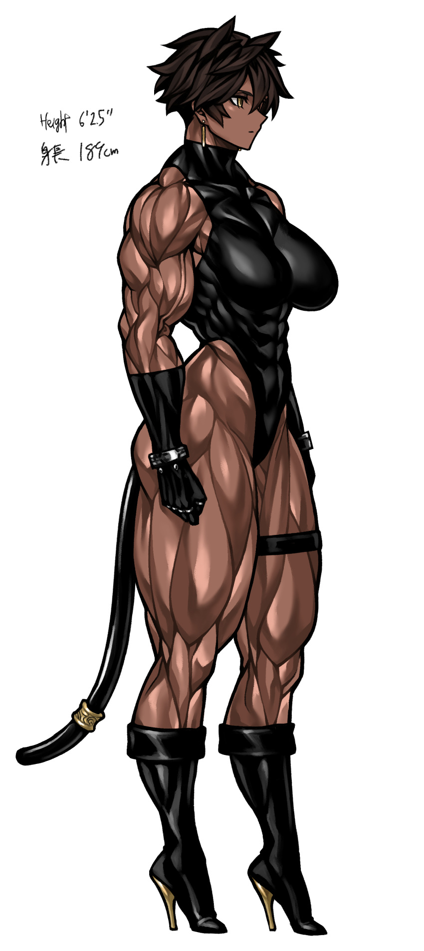 1girls animal_ears biceps big_breasts brown_hair cat_ears cat_tail catgirl character_sheet dark-skinned_female dark_skin female high_heels leotard mao_(yuto_noirm08) mature_female muscular muscular_arms muscular_female muscular_legs muscular_thighs original short_hair tall_female thick_thighs yellow_eyes yuto_noirm08