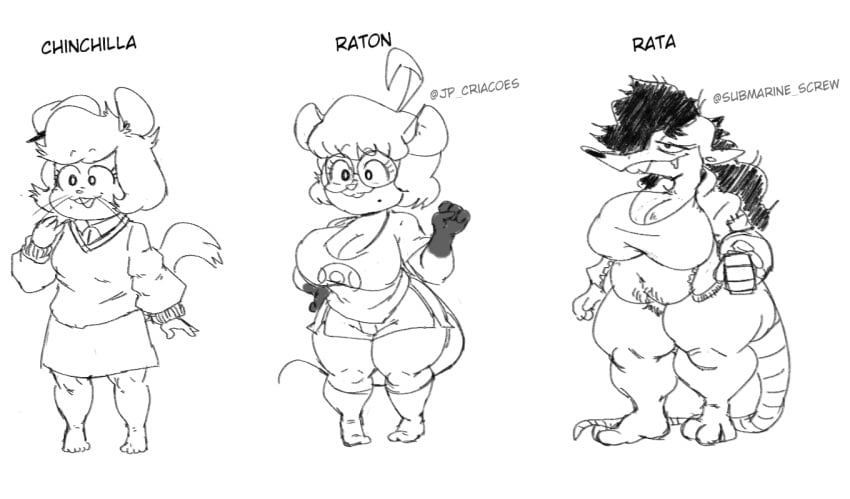 anthro belly chinchilla chubby chubby_belly comparing fat_butt female_only furry furry_female furry_only joaoppereiraus mouse mouse_girl olozva pubic_hair rat rat_girl rat_tail rodent rodent_humanoid shortstack sketch spanish_text submarine_screw