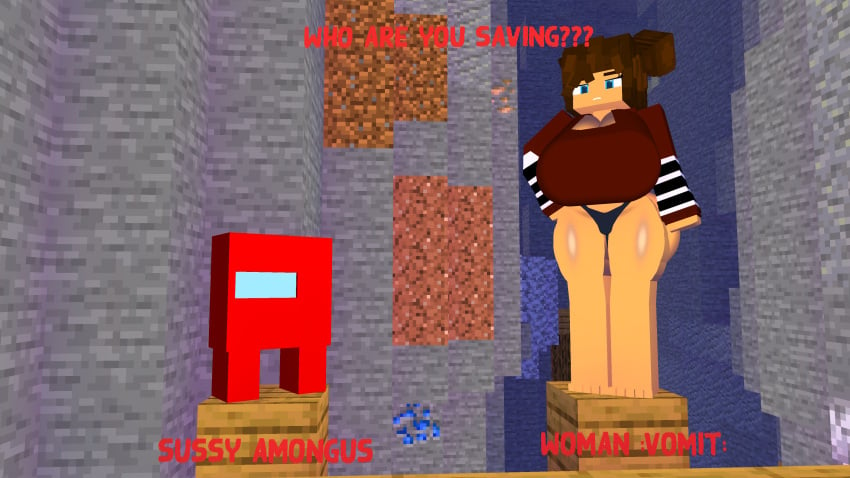 3d among_us barefoot clothed clothed_female clothing crossover cubanapple feet female impostor_(among_us) julia_(cubanapple) meme mine-imator minecraft no_pants shirt shitpost standing thong