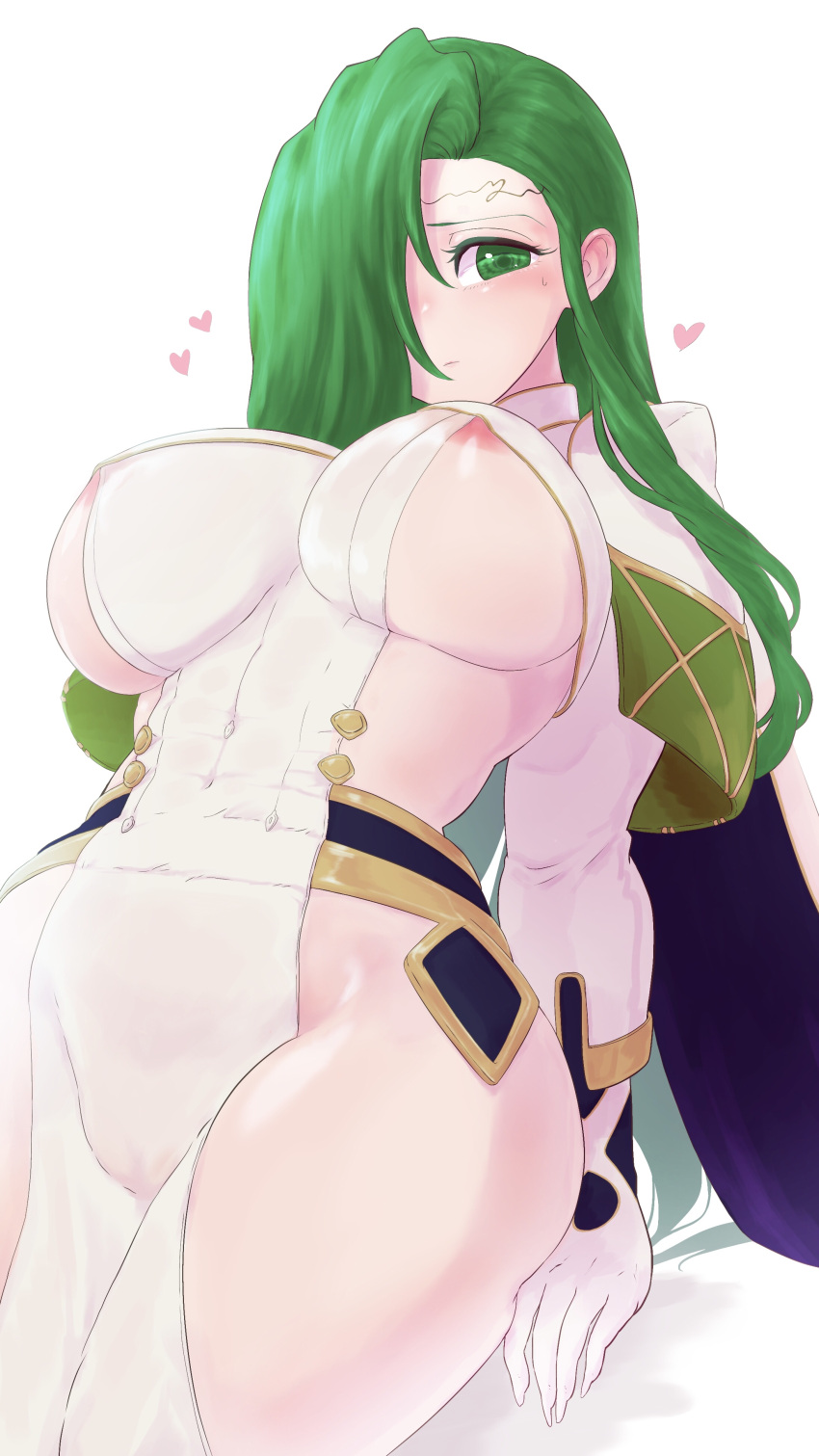 1girls alternate_costume annand_(fire_emblem) areolae areolae_slip bare_thighs breasts cape clothing cosplay crossover dragon_quest elbow_gloves female female_only fire_emblem fire_emblem:_genealogy_of_the_holy_war gloves green_eyes green_hair hair_over_one_eye huge_breasts large_breasts long_hair looking_at_viewer nintendo partially_visible_vulva pelvic_curtain priest sideboob sitting solo ta_dasu_(tadasu_hayashi) thick_thighs thighs very_long_hair wide_hips