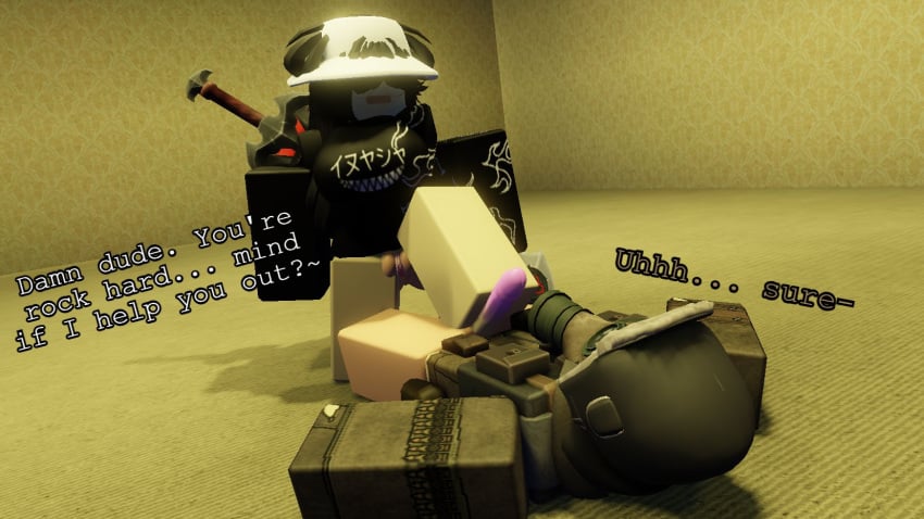 1boy 1boy1girl 1girls 3d backrooms beedeerr34 commission dialogue english_text roblox roblox_avatar robloxian self_upload stepping_on_penis tagme text the_backrooms