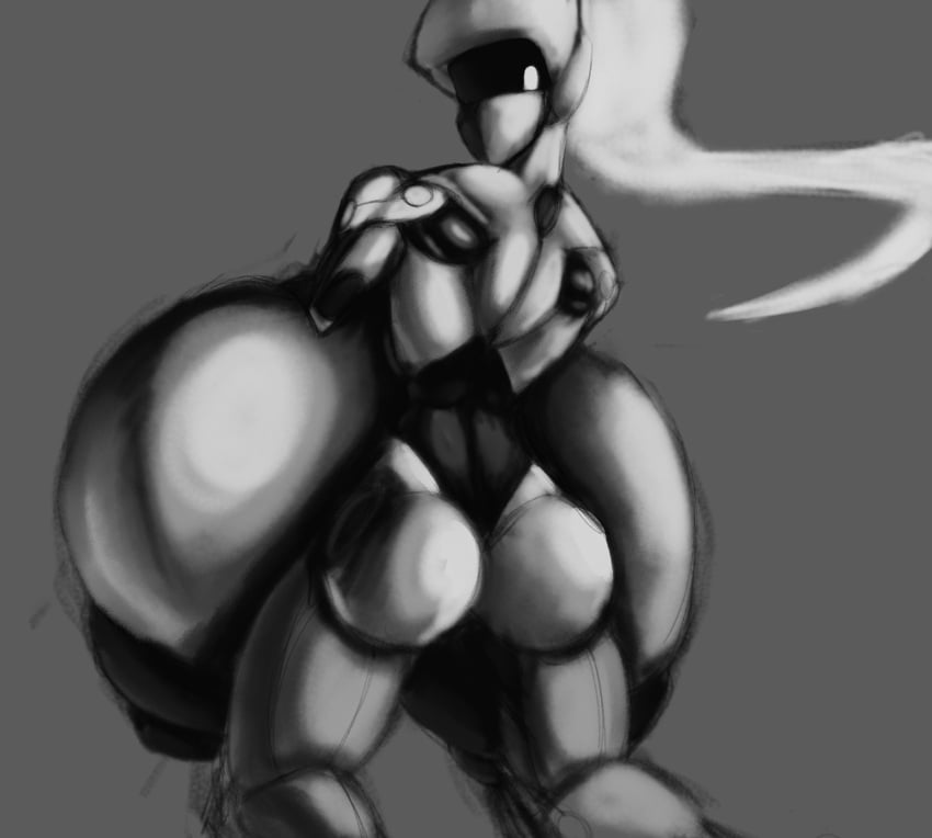 breast_expansion greyscale huge_breasts hyper_breasts penny_(polygonalfish) polygonalfish porny-poly robot