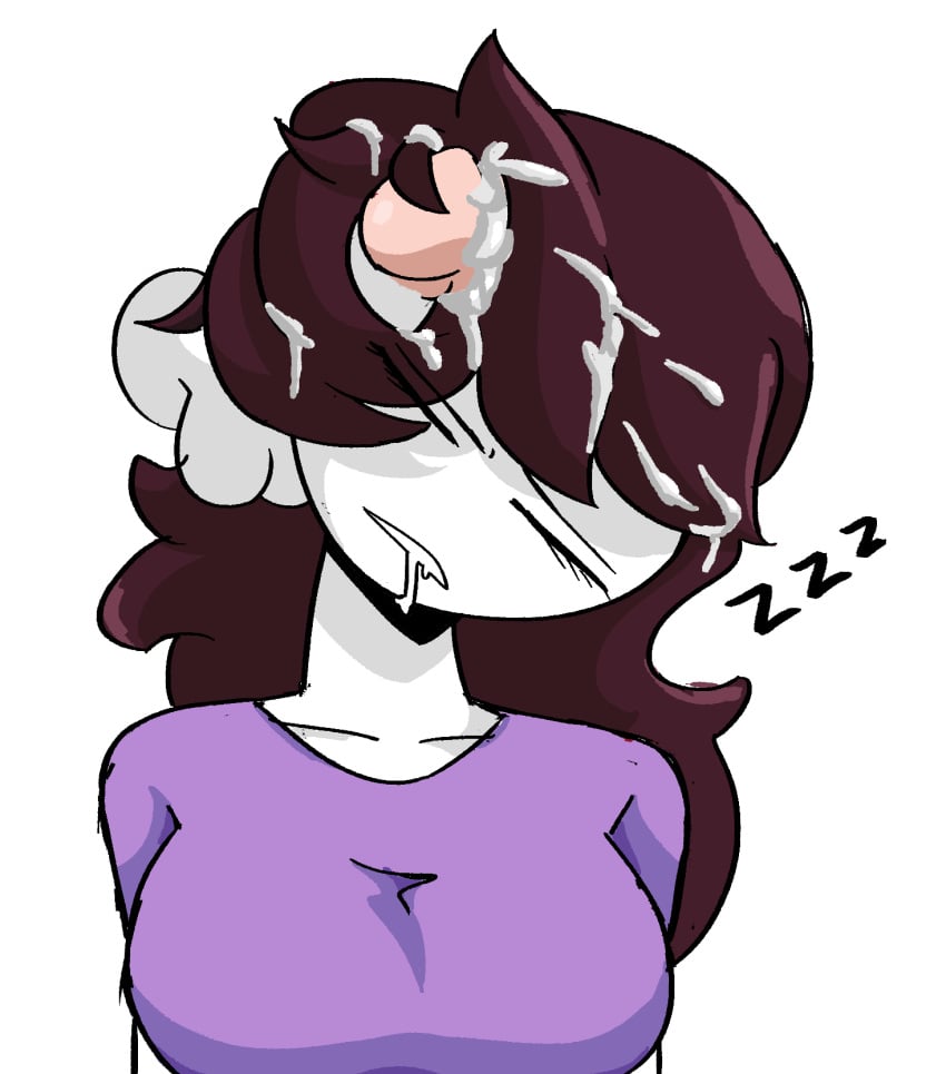 bangs brown_hair closed_eyes cum_in_hair cum_on_face cum_on_hair disembodied_penis drooling female_focus fully_clothed hair_fetish hairjob jaiden jaiden_animations long_hair sleeping white_skin youtube youtuber