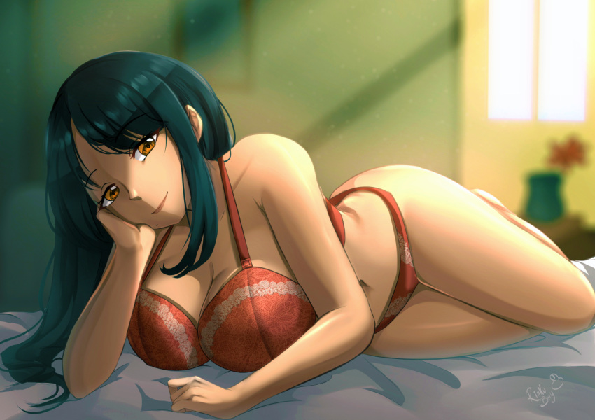 bedroom bedroom_eyes big_breasts brown_eyes dark_hair female female_focus female_only huge_breasts large_breasts laying_down laying_on_bed laying_on_side lingerie long_hair mole_under_mouth nintendo rinku_bny seducing seductive_look seductive_smile sharla_(xenoblade) smile thighs xenoblade_(series) xenoblade_chronicles xenoblade_chronicles_(series)