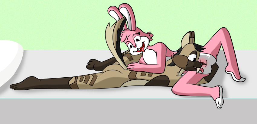 anthro cunnilingus duo eating feet female gnull_(character) hare helene_(anon) hi_res hyena lagomorph leporid licking lucyhaupdarsteller male male/female mammal nude oral paws rabbit sex tongue tongue_out vaginal_penetration