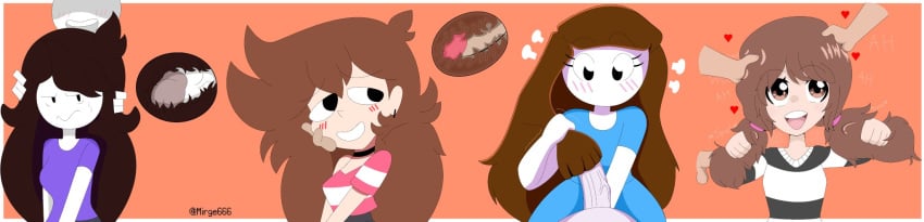 annoyed blush brown_hair brushjob close_up disembodied_penis emirichu fully_clothed hair_fetish hair_harpoon hairjob hand_on_face hand_on_head handjob holding_head jaiden jaiden_animations let_me_explain_studios long_hair mirge666 mob_face rebecca_parham shgurr twintails youtube youtuber