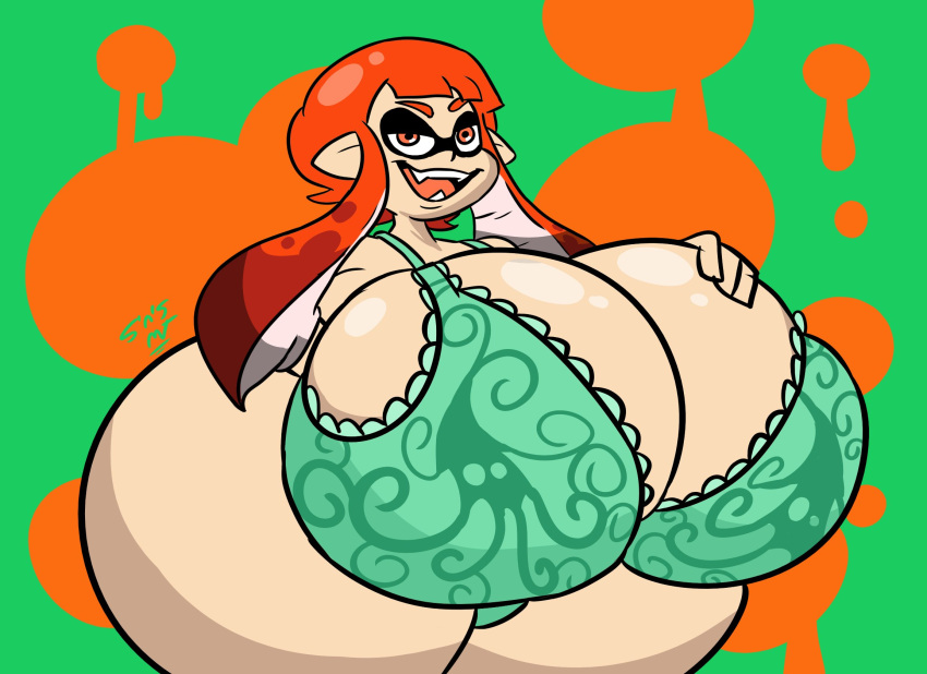 1girls big_breasts bikini bra breasts_bigger_than_head curvy curvy_female curvy_hips female hand_on_breast huge_breasts huge_hips huge_thighs hyper hyper_breasts inkling inkling_girl kaori_(splatoon) large_breasts large_hips large_thighs looking_at_viewer nintendo open_mouth orange_eyes orange_hair panties smug solo splatoon sweetspicymann thick_thighs video_games wide_hips