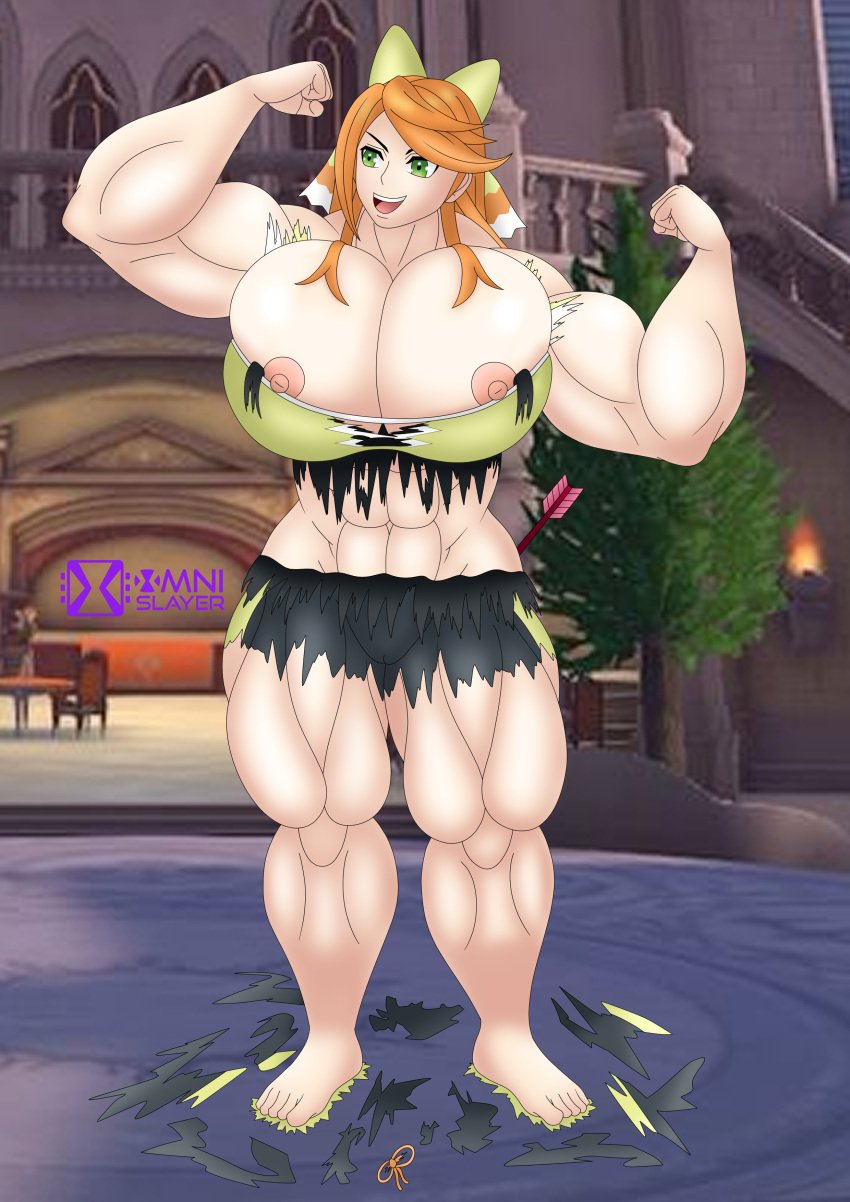 1girls abs arrow bursting_breasts bursting_clothes cleavage cleavage_overflow etie_(fire_emblem) female female_only fire_emblem fire_emblem_engage flex flexing flexing_arms flexing_bicep flexing_biceps flexing_both_biceps ginger ginger_hair green_eyes hair_ribbon huge_cleavage muscle_growth muscular muscular_arms muscular_female muscular_legs muscular_thighs nintendo nipple_slip nipples omnislayer1993 orange_hair red_hair ripped_clothing ripped_pants ripped_shirt ripped_shoes ripped_tank_top ripping_clothing shredded_clothes shreds_of_clothes smile solo tearing_clothes tearing_shirt thick_thighs torn_clothes torn_clothing