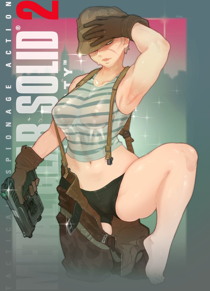 1girls barefoot feet female female_only gun hi_res justrube konami looking_at_viewer metal_gear_solid metal_gear_solid_2 olga_gurlukovich rube solo tagme telnyashka toes