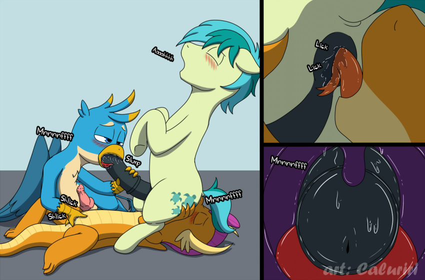 anal anal_sex anilingus anus caluriri dragon fellatio feral finger_fuck friendship_is_magic gallus_(mlp) griffon hands_on_butt interspecies masturbating_other my_little_pony my_little_pony_friendship_is_magic oral oral_sex penis pony rimming sandbar_(mlp) sex slurp smolder_(mlp)