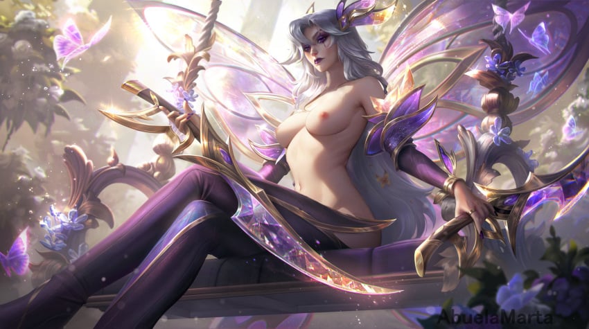 1girls abuelamarta aciddrawing breasts edit edited faerie_court_katarina_prestige_edition faerie_court_series gray_hair image katarina_du_couteau league_of_legends lipstick no_clothes nude nude_female purple_eyes purple_skin