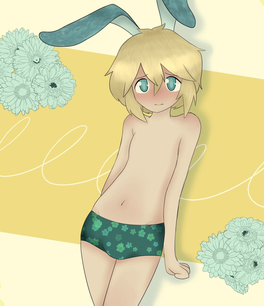 aged_up basil_(omori) blonde_hair blue_eyes bunny_ears femboy male_only omori salmonsama