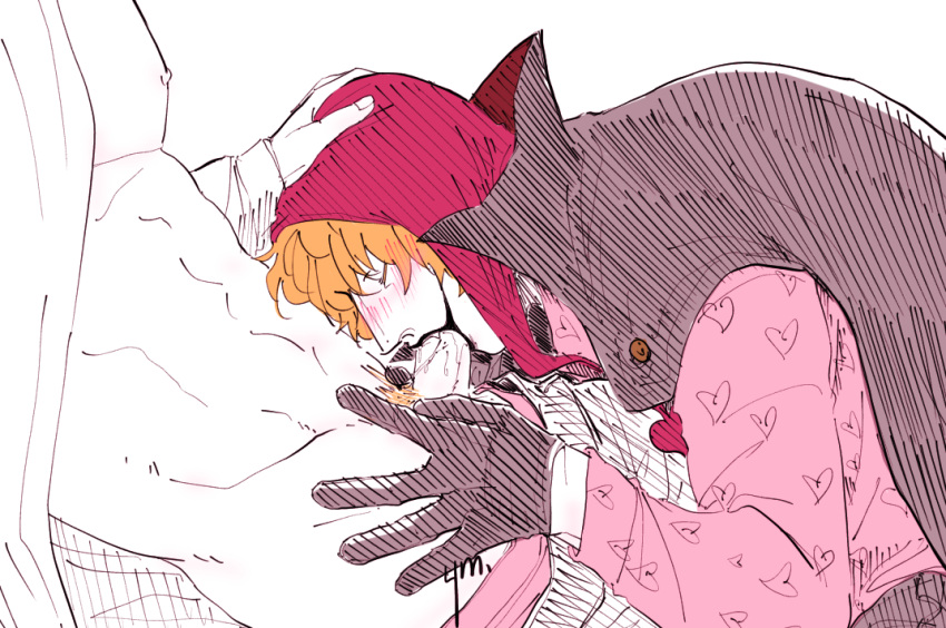 2boys blonde_hair blowjob blush brothers cape chullo closed_eyes donquixote_doflamingo donquixote_rosinante facepaint fellatio gay gloves hand_on_another's_head hat headwear incest lipstick makeup male male_only one_piece oral penis profile siblings solo_focus uncensored yaoi ym_(yumoon)