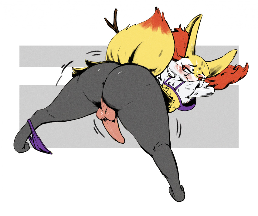 anthro anthro_only anus ass ass_up bedroom_eyes big_butt blushing_profusely bra braixen bubble_butt clothed clothing clothing_around_one_leg crossdressing dipstick_tail erection femboy generation_6_pokemon girly hi_res inner_ear_fluff male male_only markings narrowed_eyes nintendo panties panties_around_one_leg pokemon pokemon_(species) presenting presenting_hindquarters red_nose redfred seductive solo spread_legs spreading tail tail_markings thick_thighs tuft twerking underwear underwear_around_one_leg